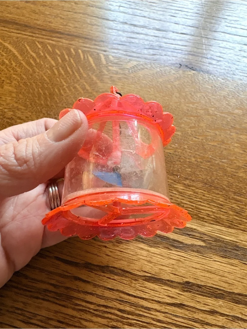 Vintage Birdcage Spinner Twinkler Christmas Tree Ornament Pink Plastic Glitter
